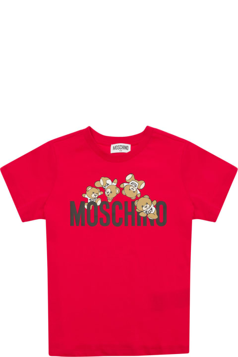 Moschino T-Shirts & Polo Shirts for Boys Moschino Red Crewneck T-shirt With Logo Print In Cotton Boy