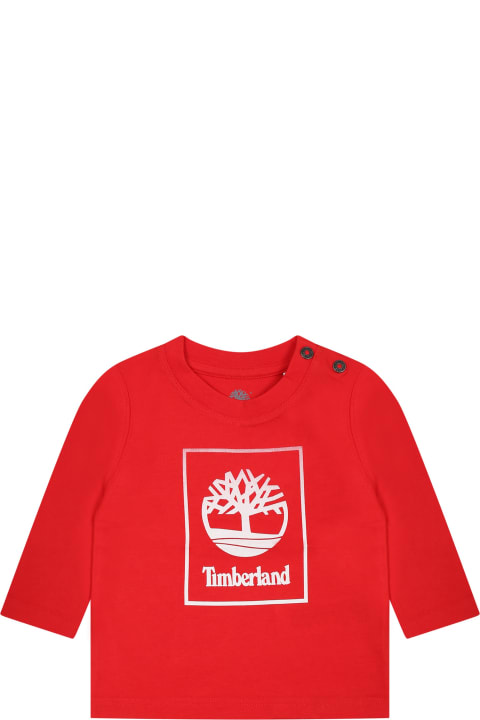 Red T-shirt For Baby Boy With Printed Logo