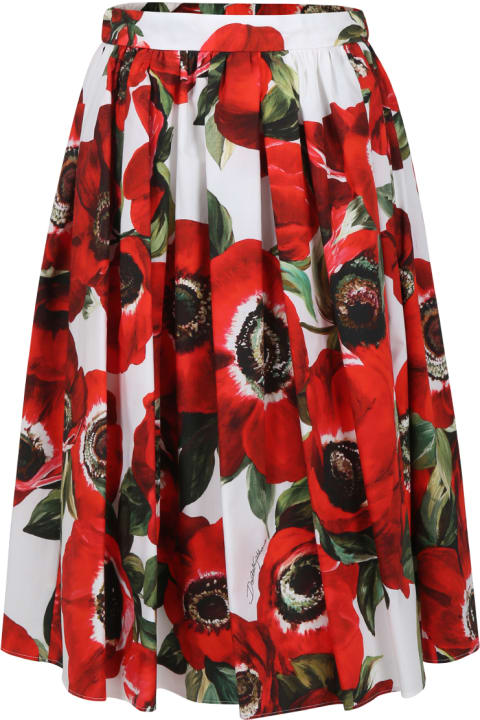 Dolce & Gabbana Bottoms for Women Dolce & Gabbana Red Skirt For Girl With Poppies Print
