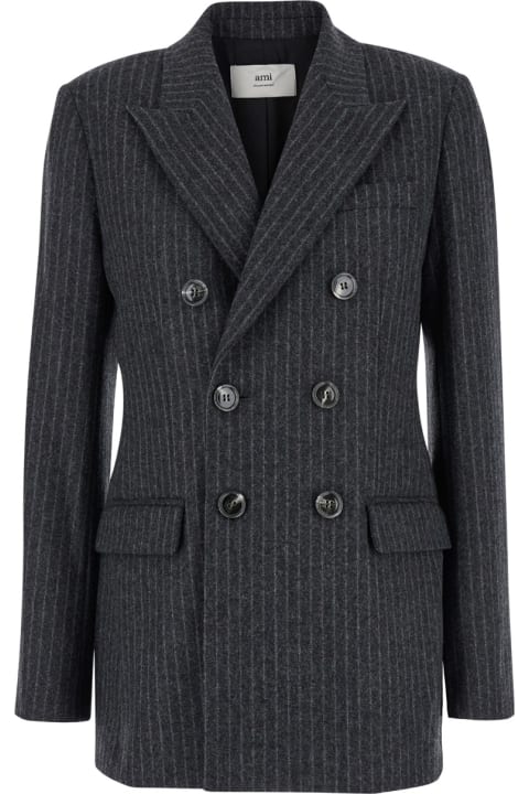 Ami Alexandre Mattiussi Coats & Jackets for Women Ami Alexandre Mattiussi Grey Striped Double-breasted Jacket In Wool Woman