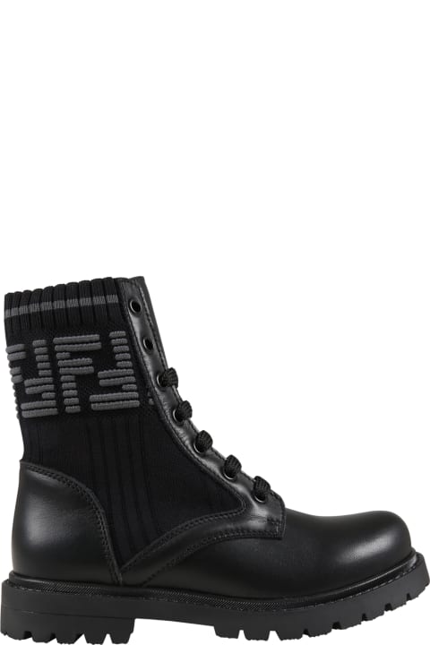 Fashion for Boys Fendi Black Boots For Kids With Double Gray Ff
