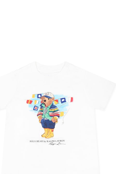 أدوات منزلية Ralph Lauren White T-shirt For Baby Boy With Polo Bear