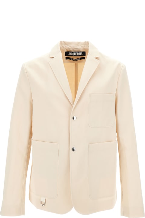 Coats & Jackets for Men Jacquemus 'la Veste Jean' Beige Single-breasted Jacket With D Ring Detail In Cotton And Linen Man