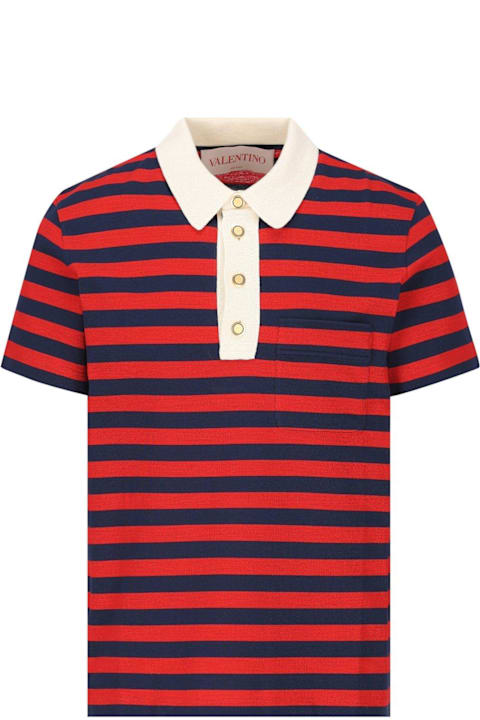 Valentino Garavani ملابس علوية لـ القسم الرجالي Valentino Garavani Striped Button Detailed Polo Shirt