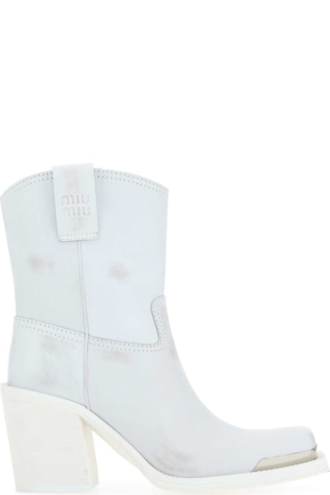 Miu Miu Boots for Women Miu Miu White Leather Ankle Boots