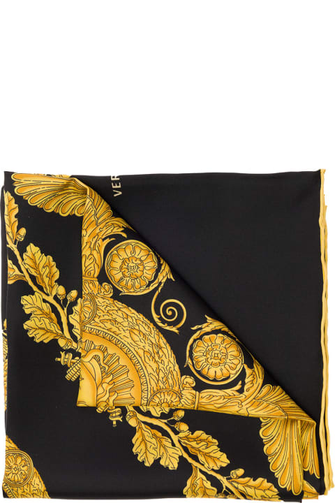 Black Foulard With All-over Barocco Print In Silk Man