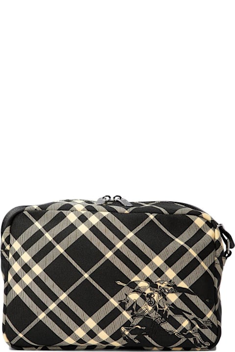 メンズ ショルダーバッグ Burberry Equestrian Knight Motif Checked Zipped Crossbody Bag