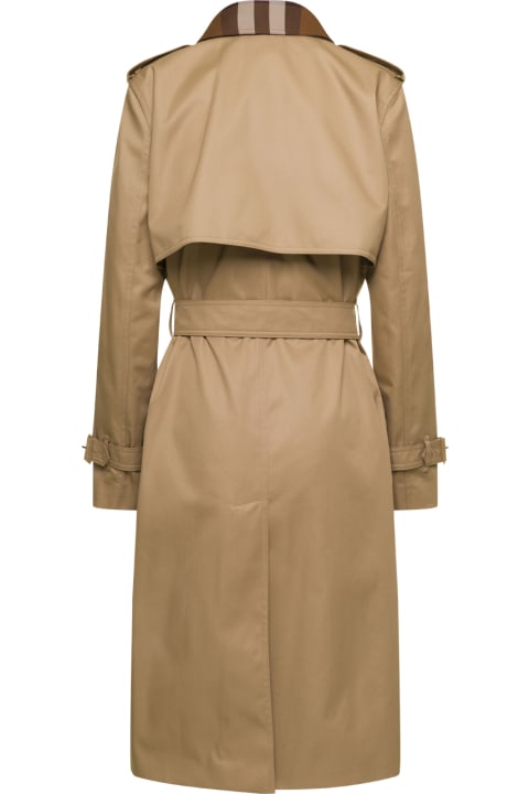 Camel Brown Trench Coat With Exaggerated Check Motif In Bespoke Cotton Gabardine Burberry