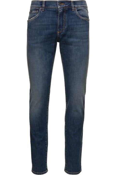 Dark Blue Distressed Slim-fit Jeans In Cotton Denim Man Dolce & Gabbana