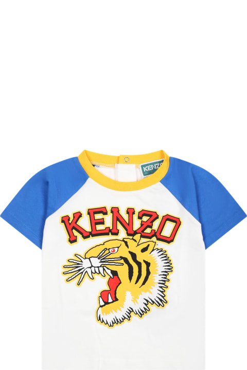 Topwear for Baby Boys Kenzo Kids White Baby Boy T-shirt With Iconic Tiger Print