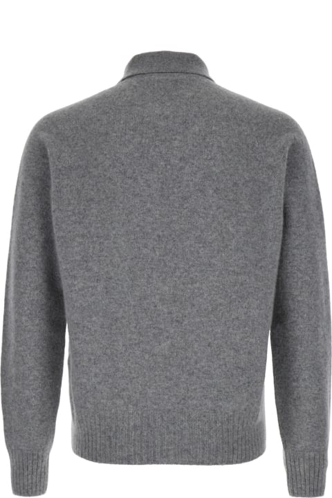 Sweaters for Men Tom Ford Grey Long Sleeve Polo Shirt With Tonal Embroidery In Cashmere Man