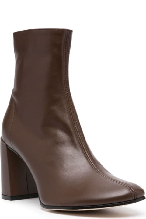 Fashion for Women BY FAR Brown Pointed Ankle Boots With Chunky Heel In Leather Woman