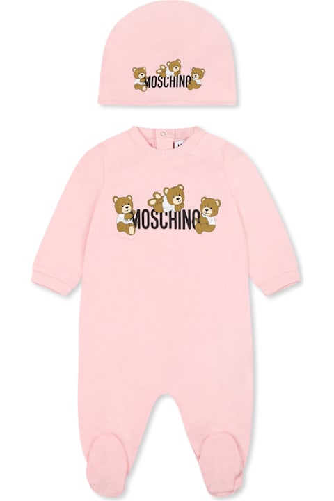 Moschino for Kids Moschino Pink Babygrow Set For Baby Girl With Teddy Bears