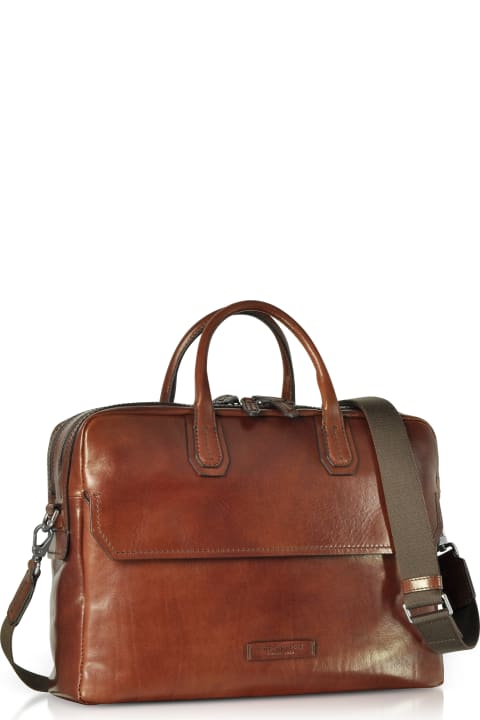 Williamsburg Brown Leather Large Briefcase W/shoulder Strap