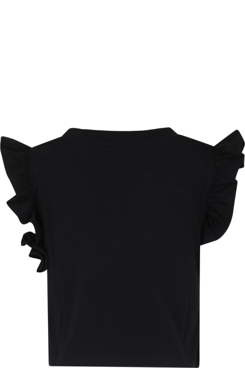 Fashion for Girls Moschino Black T-shirt For Girl With Teddy Bear And Flamingo
