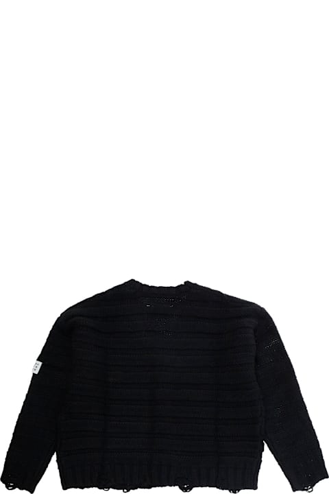 Homeware MM6 Maison Margiela Black Cardigan With V Neck And Logo Patch On The Front In Wool Blend Boy