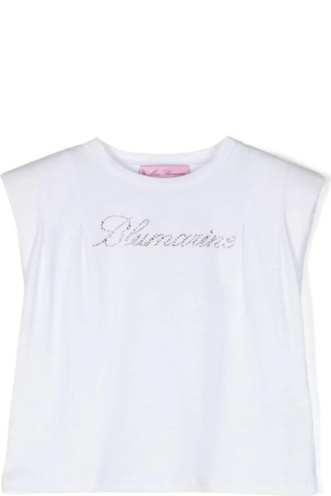 Miss Blumarine Kids Miss Blumarine White T-shirt With Rhinestone Logo