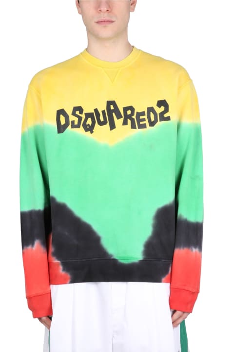 Dsquared2 سترات صوف وبدل رياضية لـ القسم الرجالي Dsquared2 Tie-dye Crew-neck Sweatshirt With Logo Print
