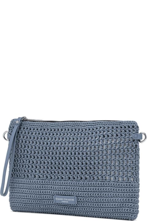 Clutches for Women Gianni Chiarini Victoria Blue Clutch Bag In Crochet Fabric
