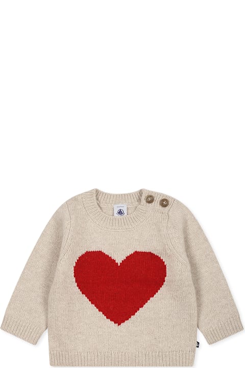 Petit Bateau Sweaters & Sweatshirts for Baby Girls Petit Bateau Beige Sweater For Baby Girl With Heart