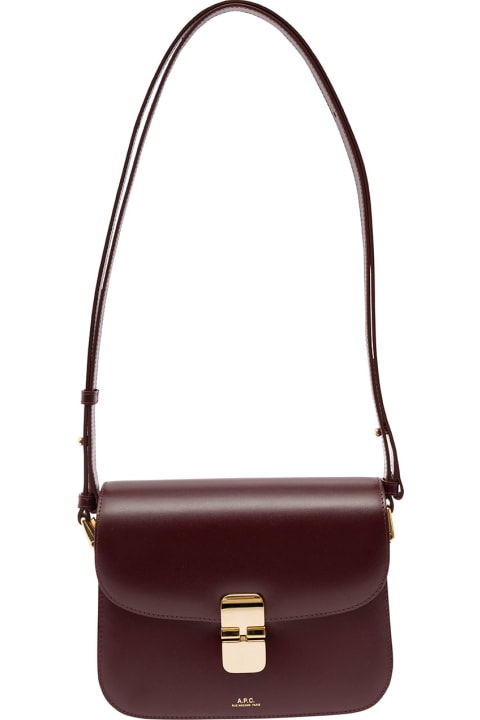 A.P.C. for Women A.P.C. Mahogany Shoulder Bag With Gold Color Engraved Logo In Leather Woman