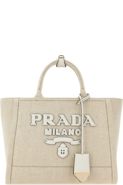 Prada Totes for Women Prada Sand Canvas Shopping Bag