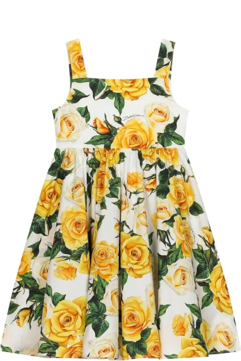 ウィメンズ新着アイテム Dolce & Gabbana White Dress With Yellow Rose Print