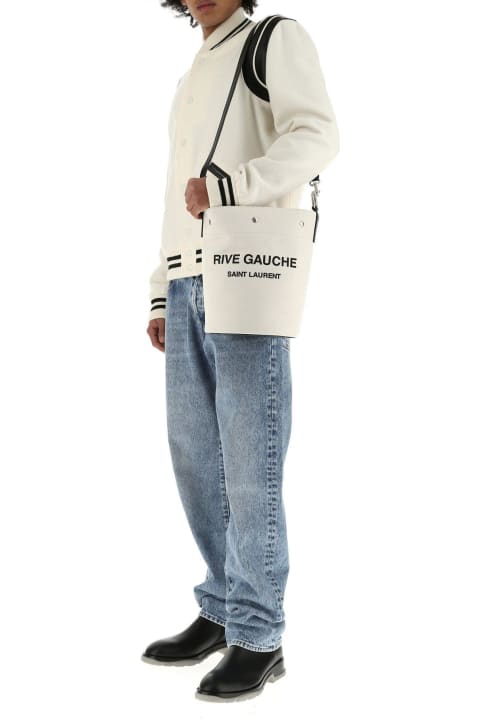 メンズ バッグのセール Saint Laurent Ivory Canvas Rive Gauche Bucket Bag