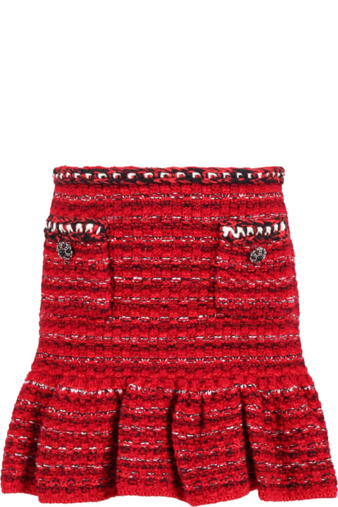 Red Skirt For Girl With Silver And Black Buttons