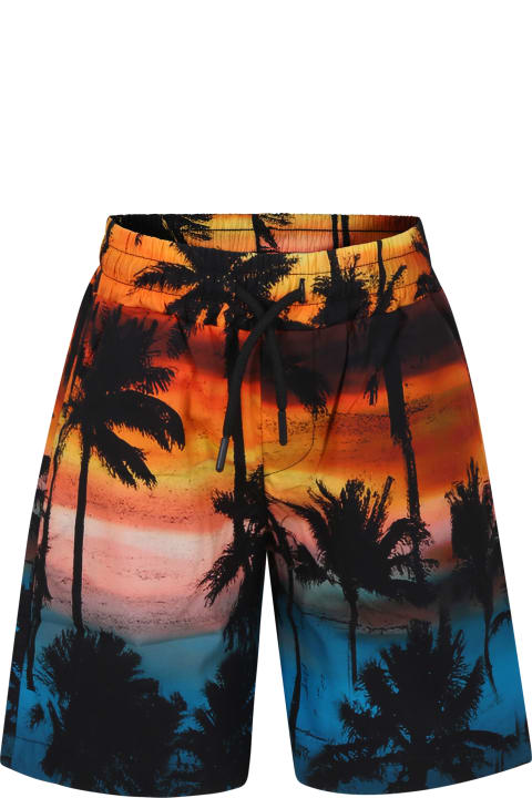 MSGM Swimwear for Boys MSGM Orange Shorts For Boy With Palm Tree Print