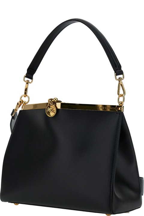 Etro Totes for Women Etro 'medium Vela' Black Shoulder Bag With Logo And Pegasus Charm In Leather Woman