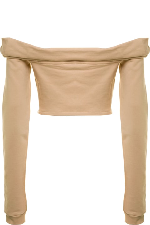 Gcds Woman's Beige Cotton Top With Drop Shoulders And Logo