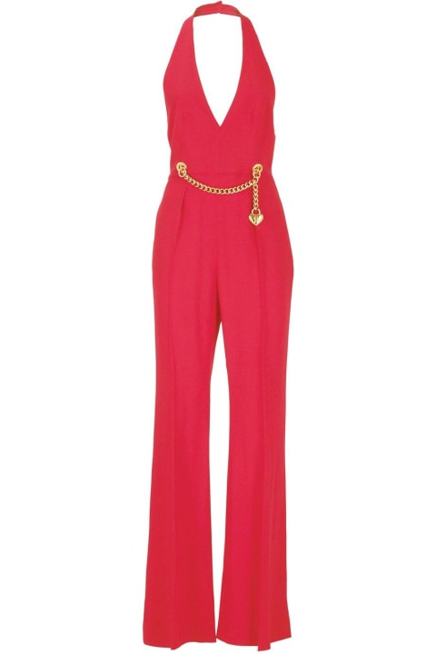 Moschino for Women Moschino Chain-embellished Open-back Haltrneck Jumpsuit Moschino
