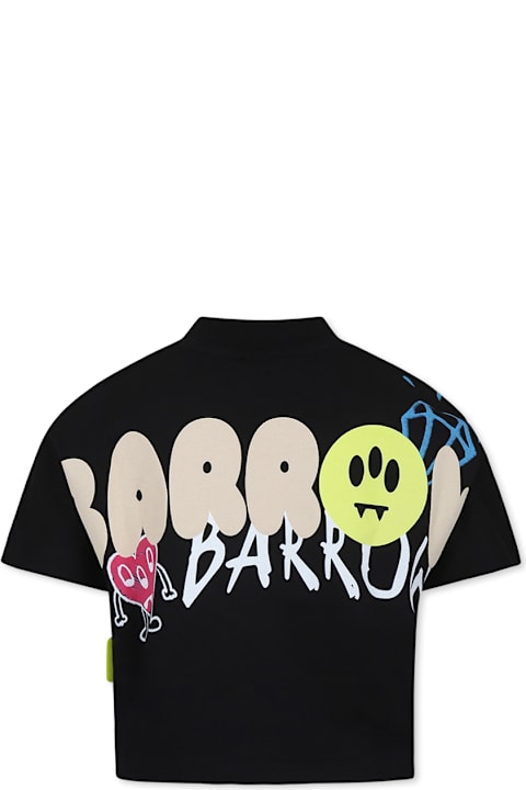 Homeware Barrow Black Crop T-shirt For Girl With Smiley And Logo