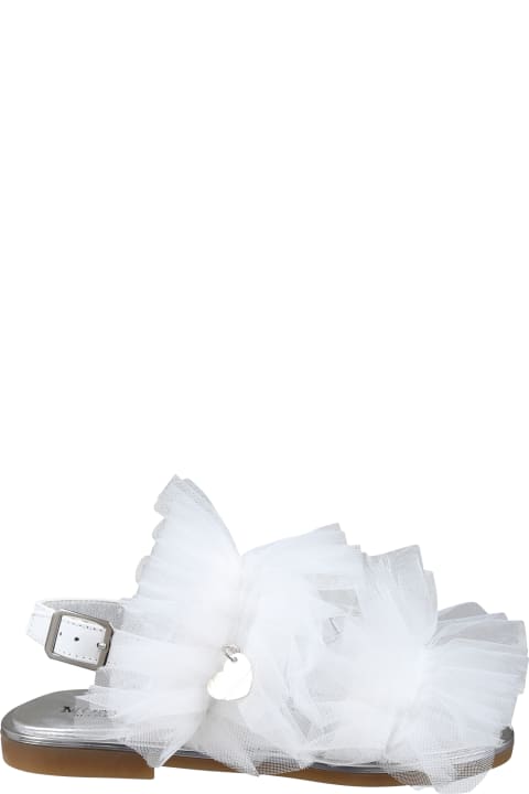 Homeware Monnalisa White Sandals For Girl With Tulle Bow