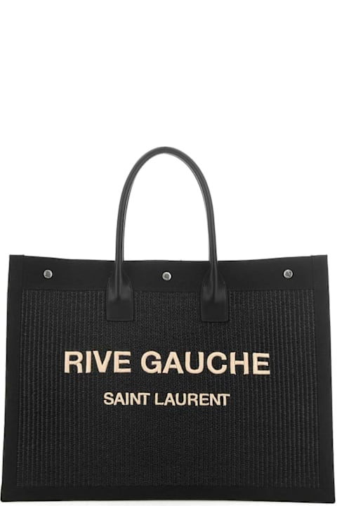 Homeware Saint Laurent Black Rafia And Canvas Rive Gauche Shopping Bag
