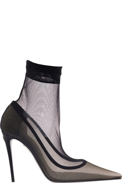 'kim' Black Boots With Stretch Tulle Upper Woman