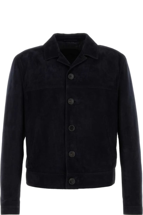 Coats & Jackets for Men Prada Midnight Blue Suede Jacket