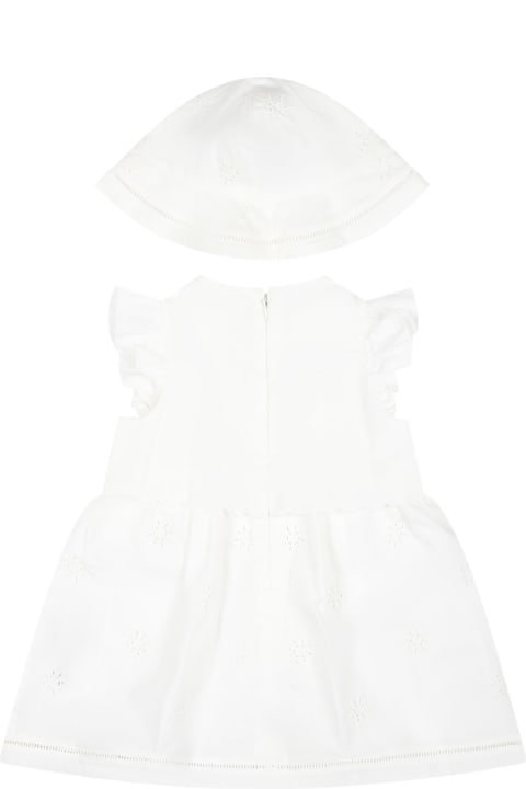 ベビーガールズのセール Chloé White Dress For Baby Girl With Logo