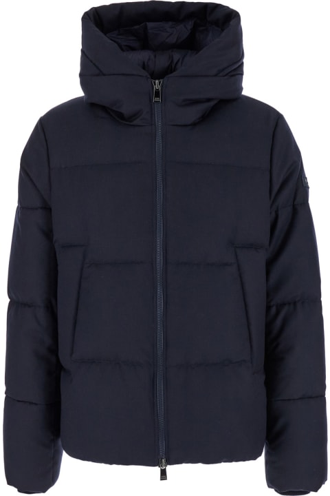 Homeware TATRAS 
antoldo
 Blue Down Jacket With Hood And Logo Patch In Wool Man