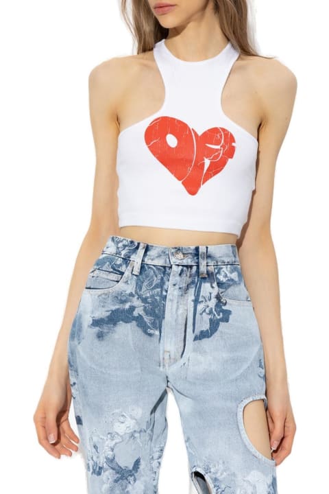 Off-White Topwear for Women Off-White Heart Printed Sleeveless Top