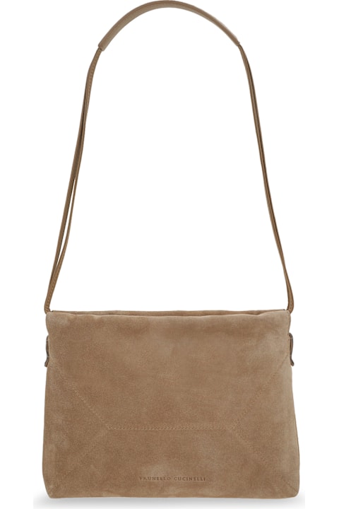 Brunello Cucinelli Suede Shoulder Bag With Logo On The Front