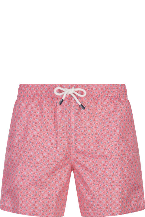 Fedeli for Men Fedeli Pink Swim Shorts With Elephants And Flowers Pattern