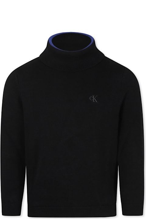 Calvin Klein Topwear for Boys Calvin Klein Black Cotton Turtleneck For Boy With Logo