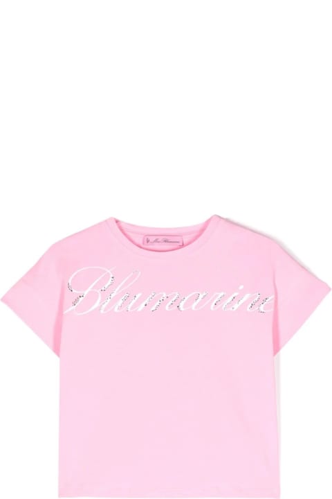 Miss Blumarine for Kids Miss Blumarine Pink T-shirt With Logo Print With Rhinestones