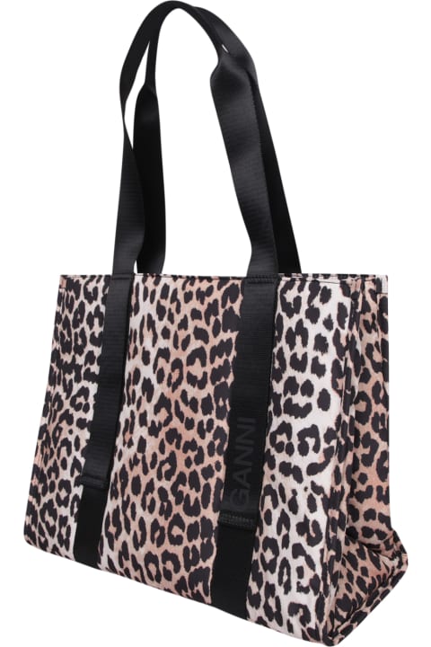 Ganni for Women Ganni Medium Leopard Tote Bag