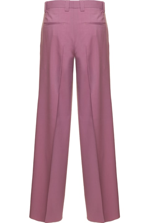 Pink Palazzo Pants With Welt Pockets In Wool Woman