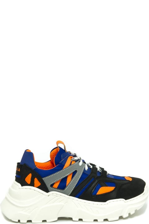 Black, Orange And Blue Fabric Sneakers