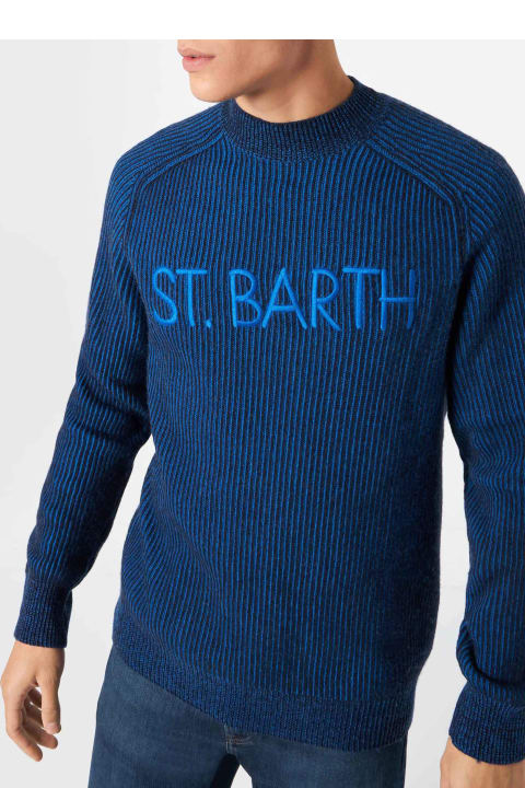 MC2 Saint Barth for Men MC2 Saint Barth Man Half-turtleneck Ribbed Blue Sweater