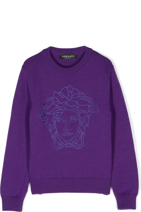 Versace Sweaters & Sweatshirts for Girls Versace Versace Pullover Viola In Lana Vergine Bambina